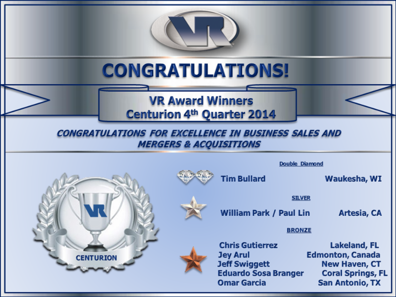 VR Centurion Awards - 4th Quarter 2014